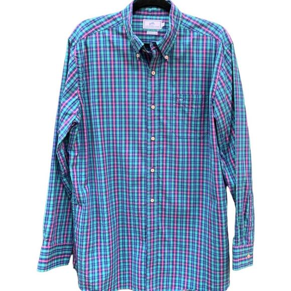 Southern Tide Shirt Men's Large Button Down Academia Plaid Long Sleeve Colorful - Picture 1 of 6